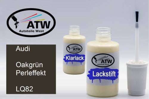 Audi, Oakgrün Perleffekt, LQ82: 20ml Lackstift + 20ml Klarlack - Set, von ATW Autoteile West.